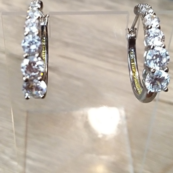 Gorgeous synthetic diamond sterling silver hoops - Picture 2 of 4